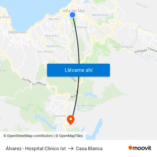 Álvarez - Hospital Clinico Ist to Casa Blanca map