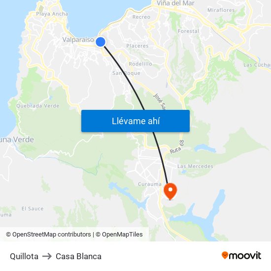 Quillota to Casa Blanca map