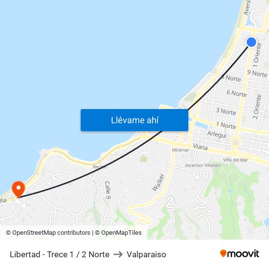 Libertad - Trece 1 / 2 Norte to Valparaiso map