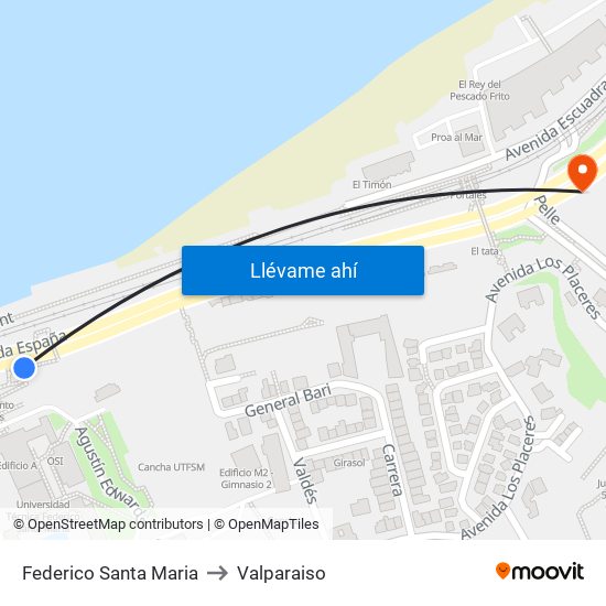 Federico Santa Maria to Valparaiso map