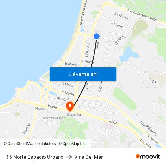 15 Norte Espacio Urbano to Vina Del Mar map