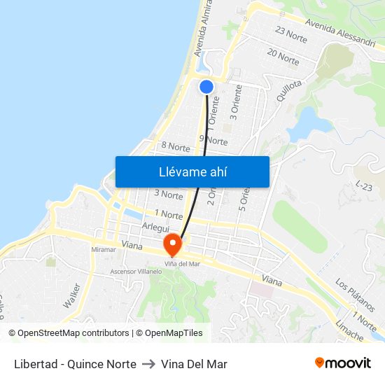 Libertad - Quince Norte to Vina Del Mar map