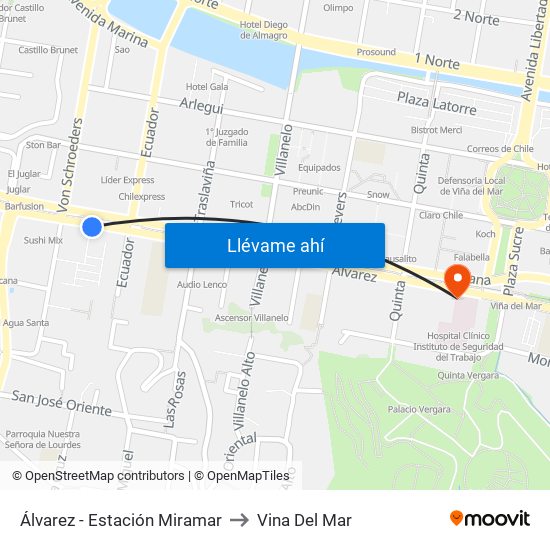 Álvarez - Estación Miramar to Vina Del Mar map