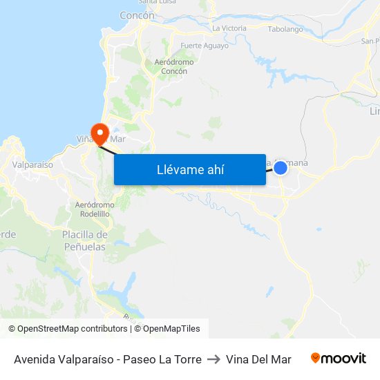 Avenida Valparaíso - Paseo La Torre to Vina Del Mar map