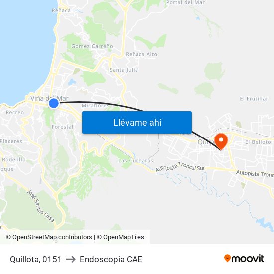 Quillota, 0151 to Endoscopia CAE map