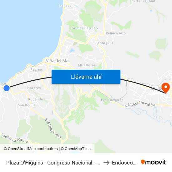 Plaza O'Higgins - Congreso Nacional - Teatro Municipal / Sur to Endoscopia CAE map