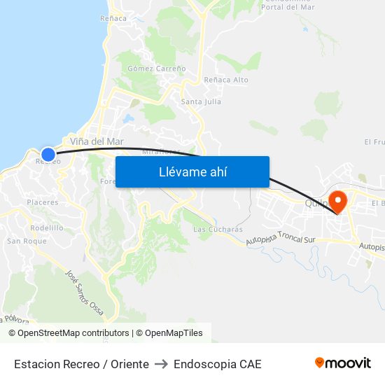 Estacion Recreo / Oriente to Endoscopia CAE map