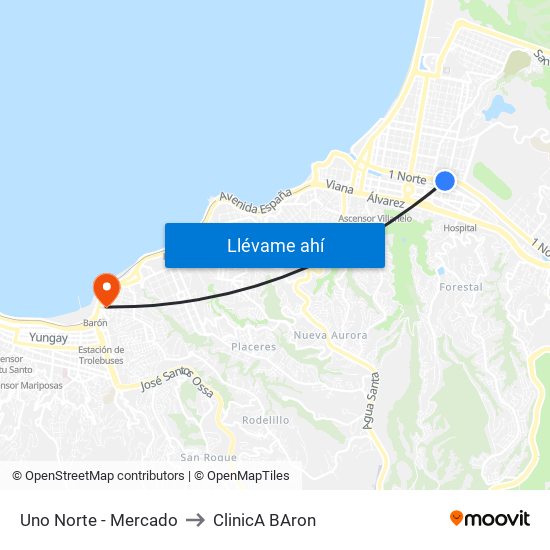 Uno Norte - Mercado to ClinicA BAron map