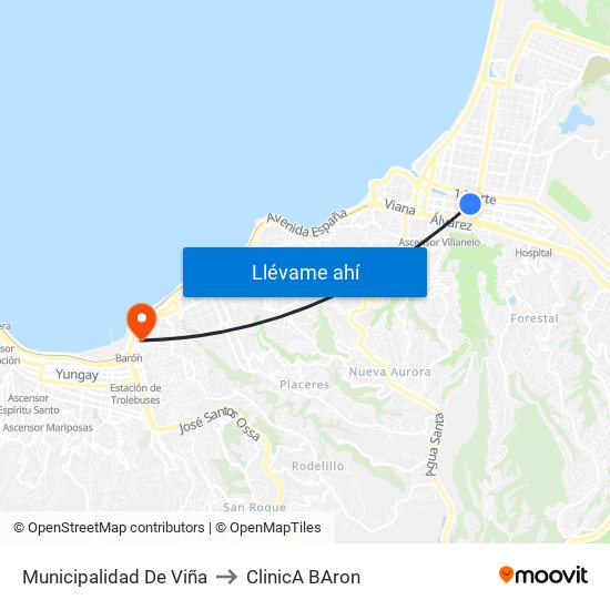 Municipalidad De Viña to ClinicA BAron map