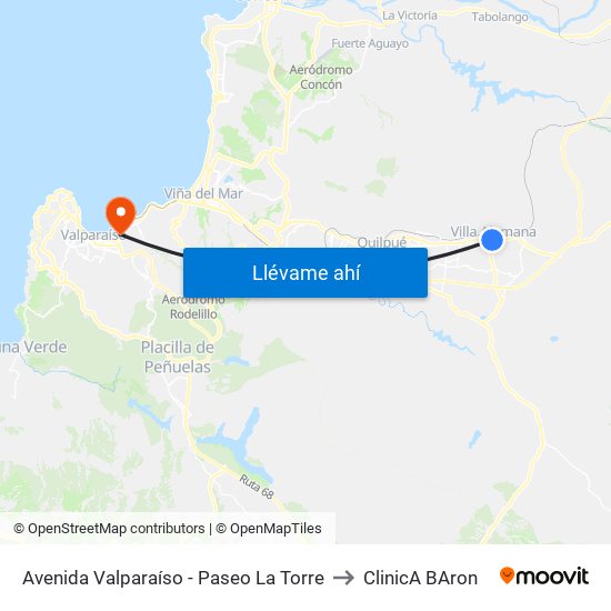 Avenida Valparaíso - Paseo La Torre to ClinicA BAron map