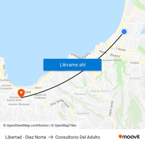 Libertad - Diez Norte to Consultorio Del Adulto map