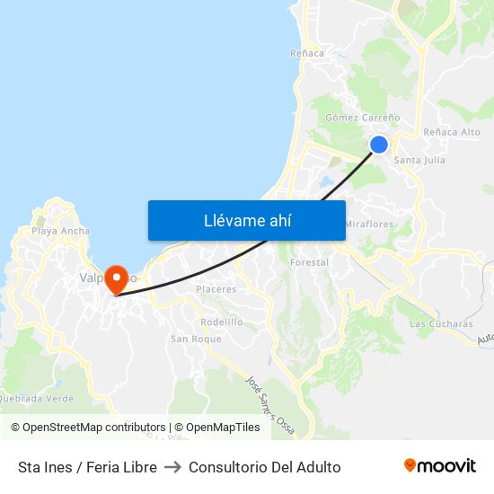 Sta Ines / Feria Libre to Consultorio Del Adulto map