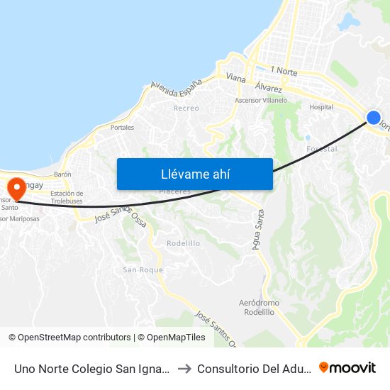 Uno Norte Colegio San Ignacio to Consultorio Del Adulto map