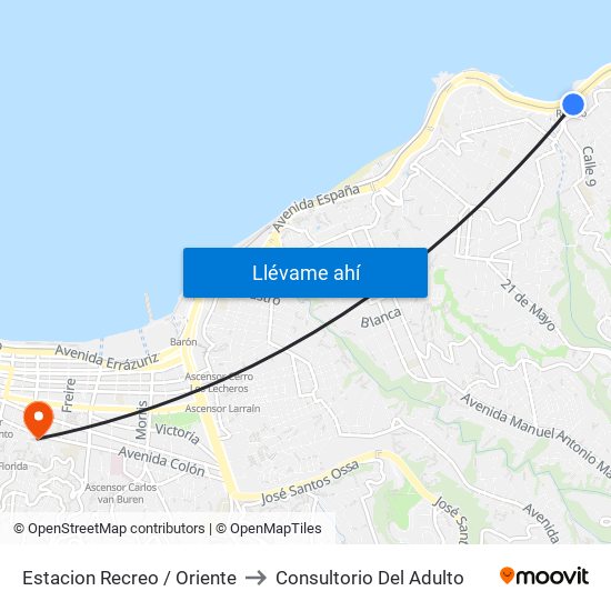 Estacion Recreo / Oriente to Consultorio Del Adulto map