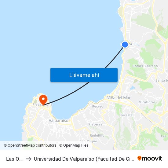 Las Olas, 16 to Universidad De Valparaíso (Facultad De Ciencias - Ingeniería Ambiental) map