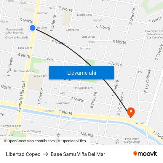 Libertad Copec to Base Samu Viña Del Mar map