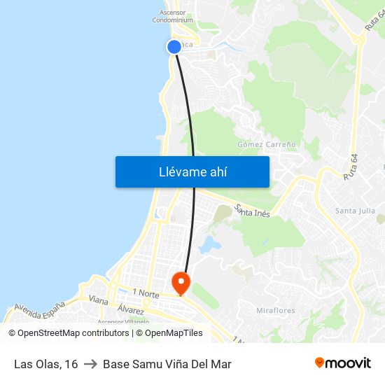 Las Olas, 16 to Base Samu Viña Del Mar map