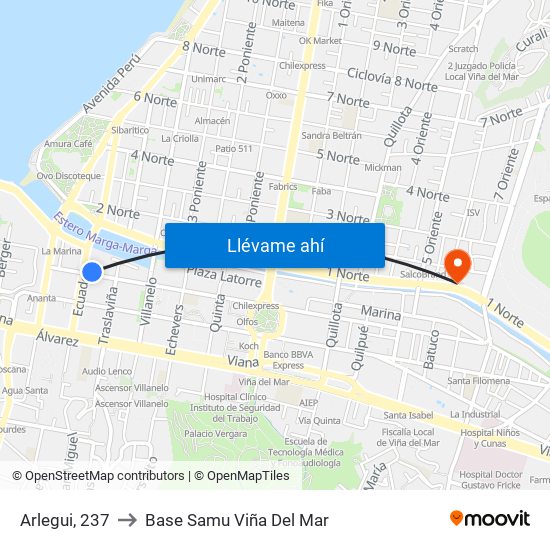 Arlegui, 237 to Base Samu Viña Del Mar map