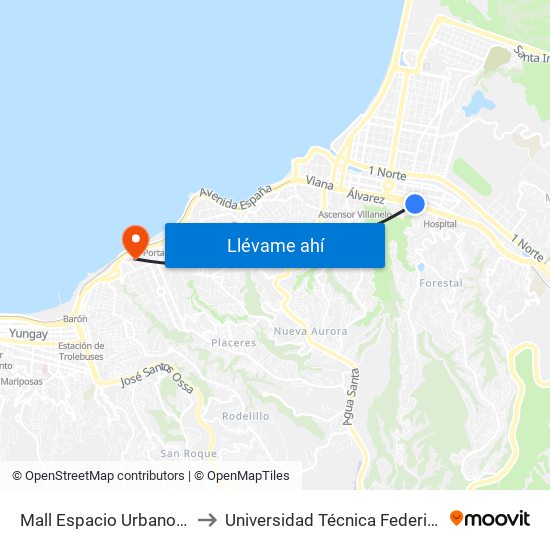 Mall Espacio Urbano Viña Centro to Universidad Técnica Federico Santa María map