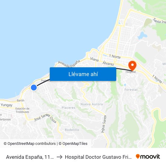 Avenida España, 1139 to Hospital Doctor Gustavo Fricke map
