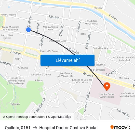 Quillota, 0151 to Hospital Doctor Gustavo Fricke map