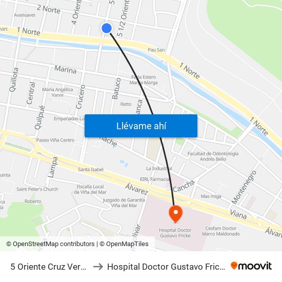 5 Oriente Cruz Verde to Hospital Doctor Gustavo Fricke map