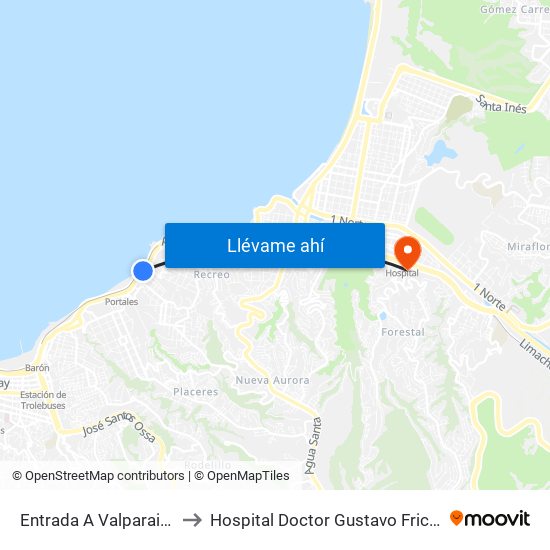 Entrada A Valparaiso to Hospital Doctor Gustavo Fricke map