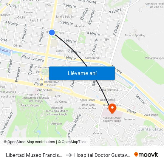 Libertad Museo Francisco Fonk to Hospital Doctor Gustavo Fricke map