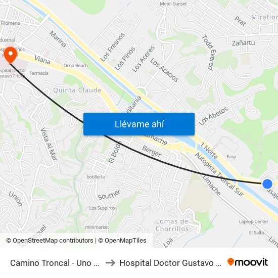 Camino Troncal - Uno Norte to Hospital Doctor Gustavo Fricke map