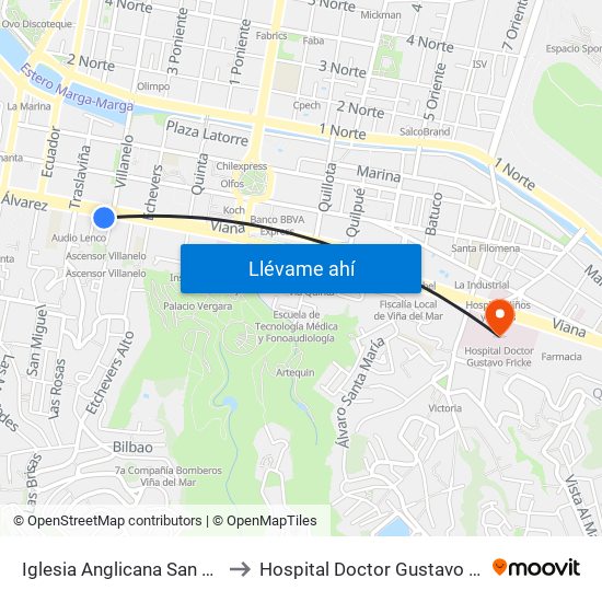 Iglesia Anglicana San Pedro to Hospital Doctor Gustavo Fricke map