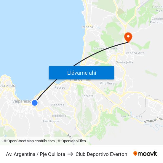 Av. Argentina / Pje Quillota to Club Deportivo Everton map