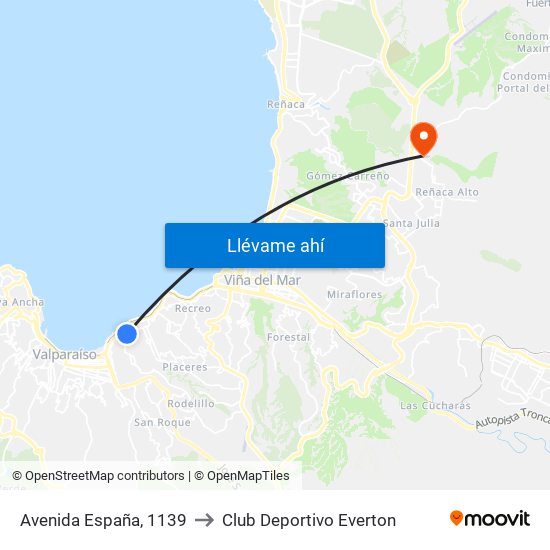 Avenida España, 1139 to Club Deportivo Everton map