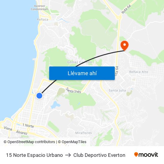 15 Norte Espacio Urbano to Club Deportivo Everton map