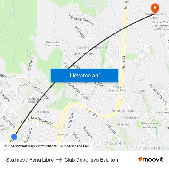 Sta Ines / Feria Libre to Club Deportivo Everton map