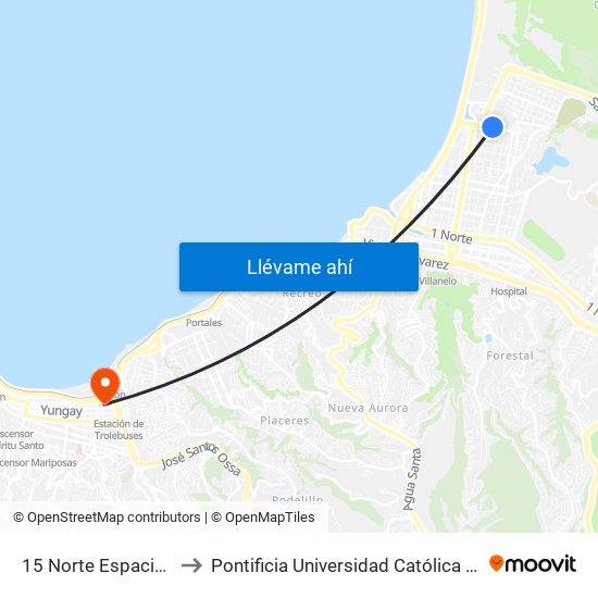 15 Norte Espacio Urbano to Pontificia Universidad Católica De Valparaíso map