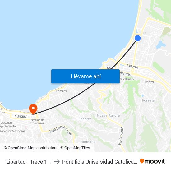 Libertad - Trece 1 / 2 Norte to Pontificia Universidad Católica De Valparaíso map