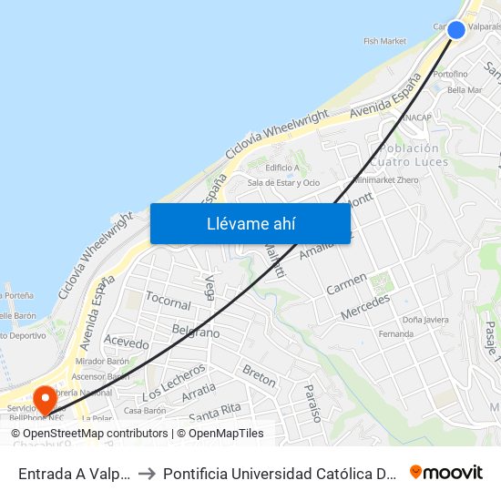 Entrada A Valparaiso to Pontificia Universidad Católica De Valparaíso map