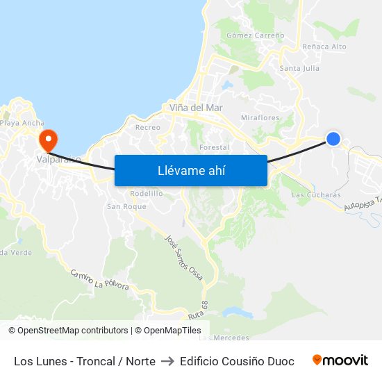 Los Lunes - Troncal / Norte to Edificio Cousiño Duoc map
