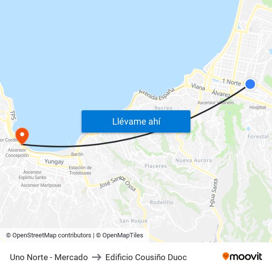 Uno Norte - Mercado to Edificio Cousiño Duoc map