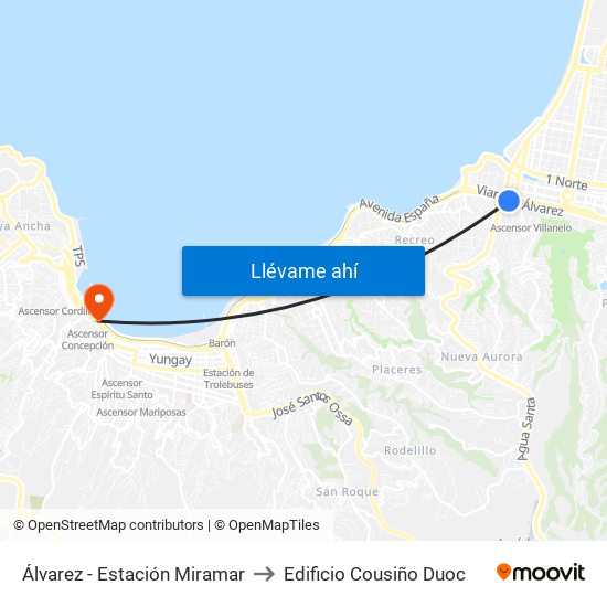 Álvarez - Estación Miramar to Edificio Cousiño Duoc map