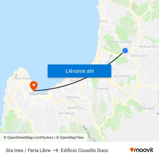 Sta Ines / Feria Libre to Edificio Cousiño Duoc map
