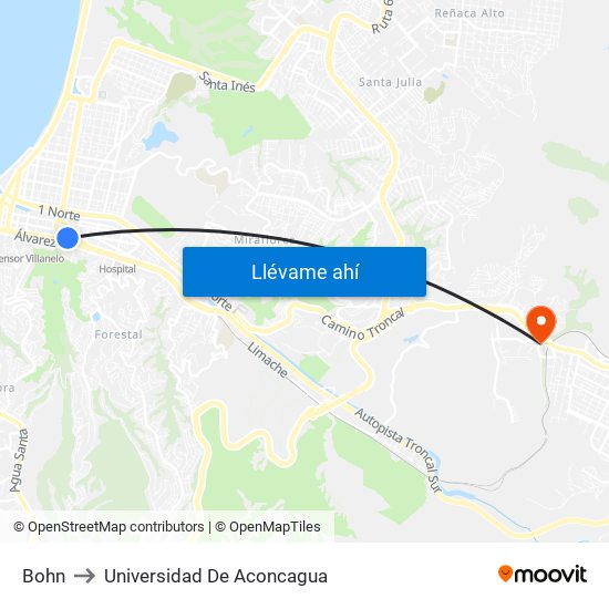 Bohn to Universidad De Aconcagua map