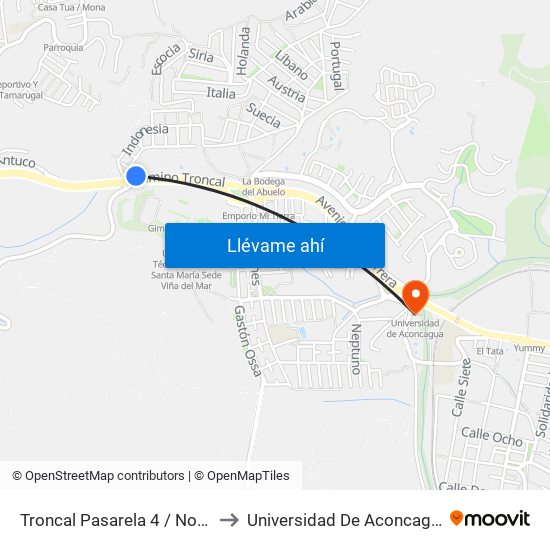 Troncal Pasarela 4 / Norte to Universidad De Aconcagua map