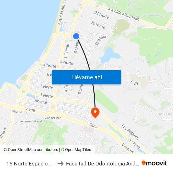 15 Norte Espacio Urbano to Facultad De Odontología Andrés Bello map