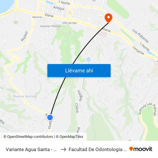 Variante Agua Santa - Los Canelos to Facultad De Odontología Andrés Bello map