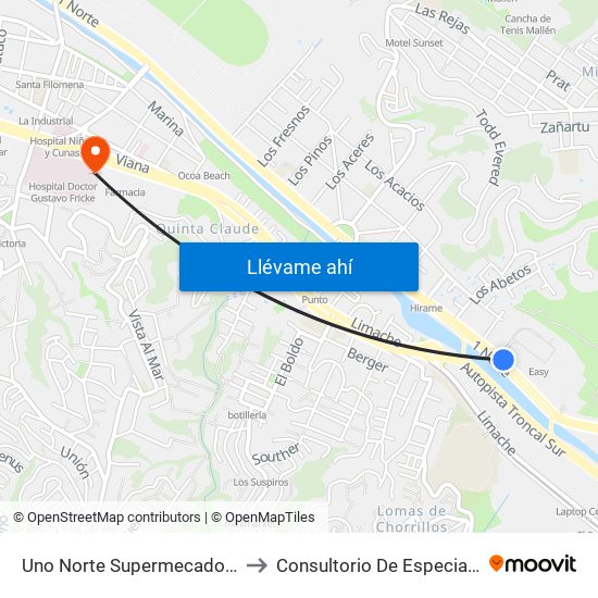 Uno Norte Supermecado Jumbo to Consultorio De Especialidades map