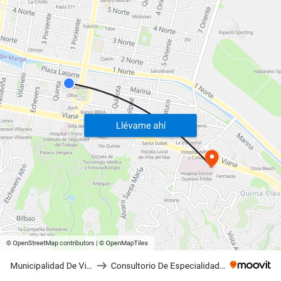 Municipalidad De Viña to Consultorio De Especialidades map