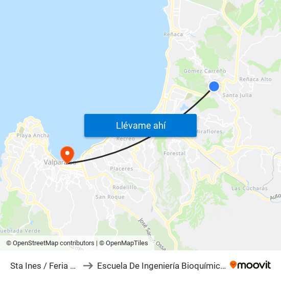 Sta Ines / Feria Libre to Escuela De Ingeniería Bioquímica Pucv map