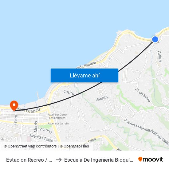 Estacion Recreo / Oriente to Escuela De Ingeniería Bioquímica Pucv map