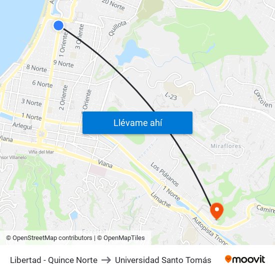 Libertad - Quince Norte to Universidad Santo Tomás map